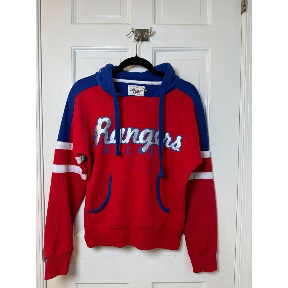 NHL New York Rangers Red Pullover Hoodie with Rangers Logo on Hood Womens M